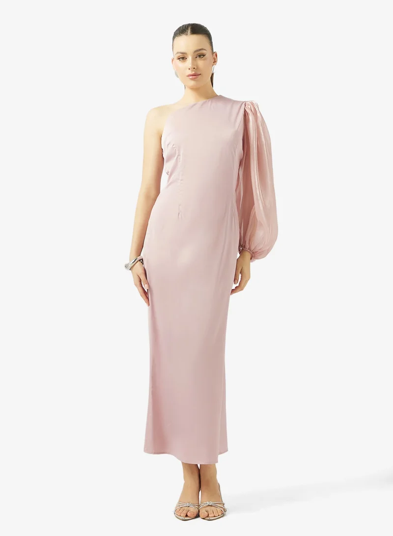 جينجر فستان ماكسي بكتف واحد وأكمام منفوشة